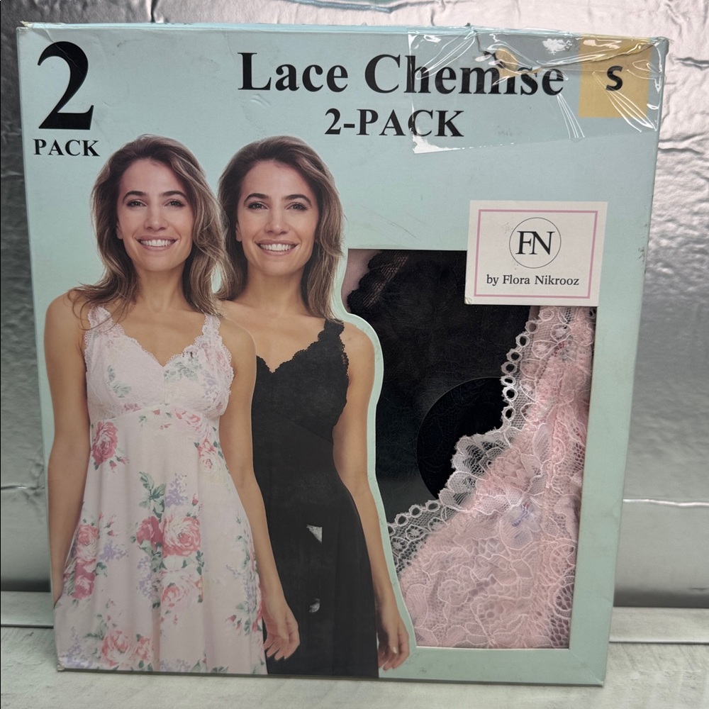 Flora nikrooz lace chemise 2 pack floral pink/black